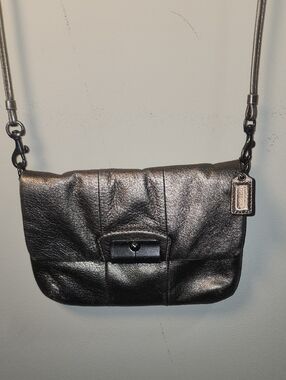 Coach Metallic Silver Bronze Gun Metal Hardware Leather Crossbody Bag Purse